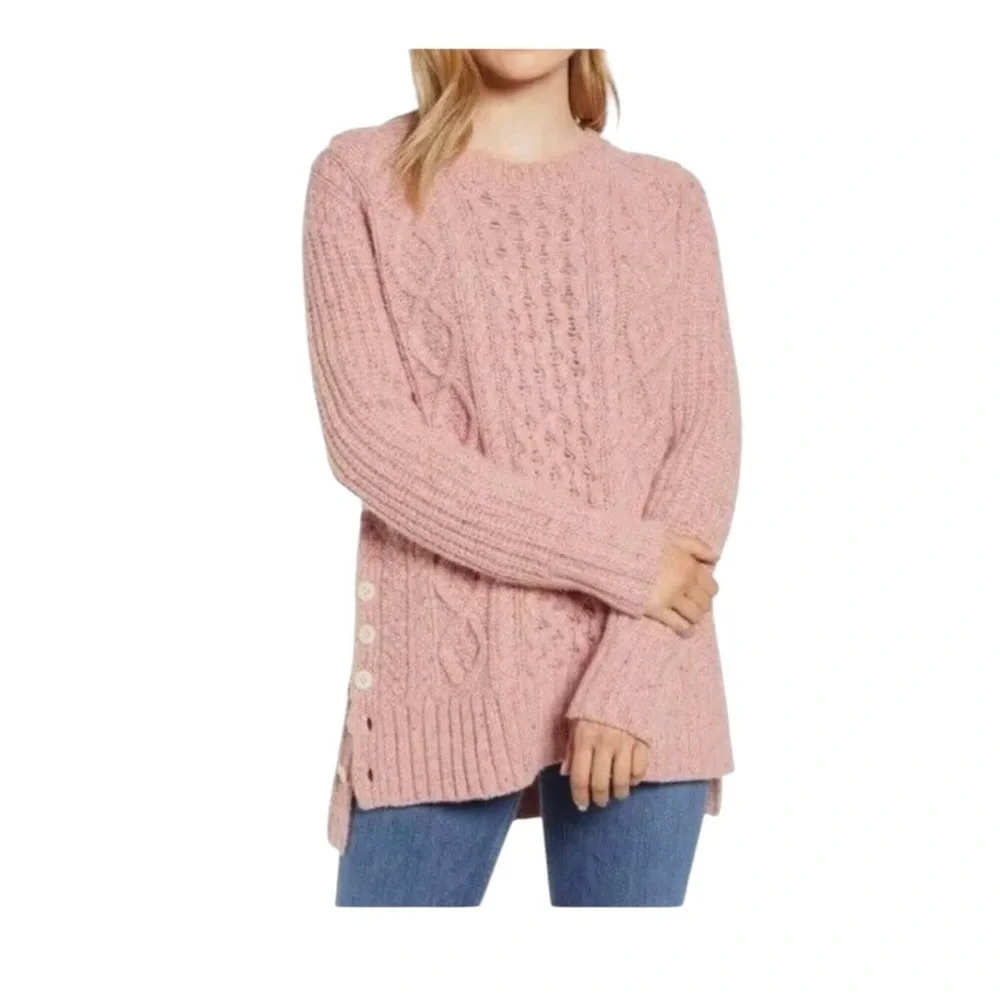 Alex Mill Side Button Aran Cable Knit Merino Wool Sweater - Picture 2 of 9